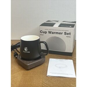 Kepwam 12oz Cup Warmer Set Coffee Tea Mug Smart Safety Heating Base Black Brown